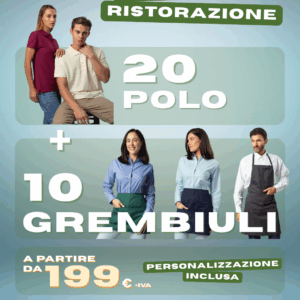 Promo Kit – 20 Polo + 10 Grembiuli (Corto / Medio / Lungo) – Personalizzazione inclusa