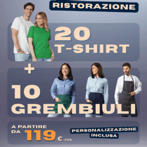 Promo Kit – 20 T-Shirt + 10 Grembiuli (Corto / Medio / Lungo) – Personalizzazione inclusa